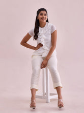 Load image into Gallery viewer, Go Colors Cream Poly Modal Cropped Metallic Pants
