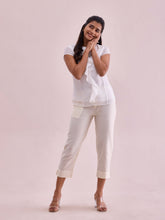 Load image into Gallery viewer, Go Colors Cream Poly Modal Cropped Metallic Pants
