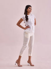Load image into Gallery viewer, Go Colors Cream Poly Modal Cropped Metallic Pants
