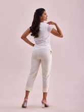 Load image into Gallery viewer, Go Colors Cream Poly Modal Cropped Metallic Pants
