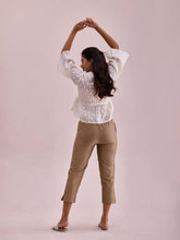 Load image into Gallery viewer, Go Colors Gold Poly Modal Cropped Metallic Pants
