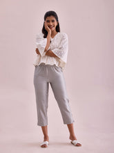 Load image into Gallery viewer, Go Colors Silver Poly Modal Cropped Metallic Pants
