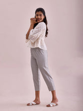 Load image into Gallery viewer, Go Colors Silver Poly Modal Cropped Metallic Pants
