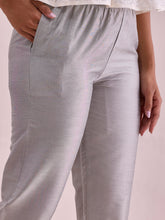 Load image into Gallery viewer, Go Colors Silver Poly Modal Cropped Metallic Pants
