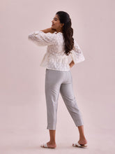 Load image into Gallery viewer, Go Colors Silver Poly Modal Cropped Metallic Pants
