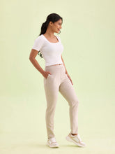 Load image into Gallery viewer, Go Colors Beige Poly Stretch Suede Tregging
