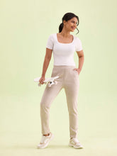 Load image into Gallery viewer, Go Colors Beige Poly Stretch Suede Tregging
