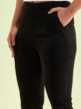 Load image into Gallery viewer, Go Colors Black Poly Stretch Suede Tregging
