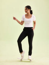Load image into Gallery viewer, Go Colors Black Poly Stretch Suede Tregging
