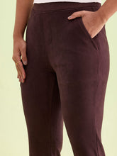 Load image into Gallery viewer, Go Colors Dark Wine Poly Stretch Suede Tregging
