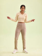 Load image into Gallery viewer, Go Colors Light Brown Poly Stretch Suede Tregging
