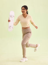 Load image into Gallery viewer, Go Colors Light Brown Poly Stretch Suede Tregging
