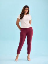 Load image into Gallery viewer, Go Colors Maroon Poly Stretch Suede Tregging
