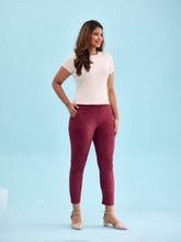 Load image into Gallery viewer, Go Colors Maroon Poly Stretch Suede Tregging
