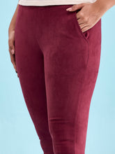 Load image into Gallery viewer, Go Colors Maroon Poly Stretch Suede Tregging
