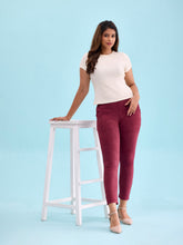 Load image into Gallery viewer, Go Colors Maroon Poly Stretch Suede Tregging
