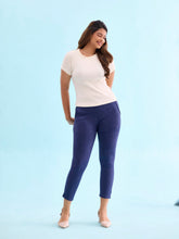 Load image into Gallery viewer, Go Colors Navy Poly Stretch Suede Tregging
