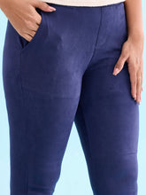 Load image into Gallery viewer, Go Colors Navy Poly Stretch Suede Tregging
