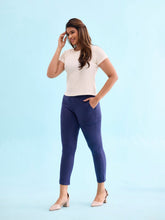Load image into Gallery viewer, Go Colors Navy Poly Stretch Suede Tregging
