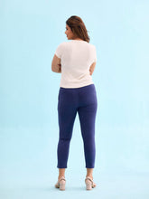 Load image into Gallery viewer, Go Colors Navy Poly Stretch Suede Tregging
