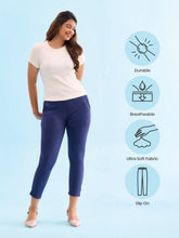 Load image into Gallery viewer, Go Colors Navy Poly Stretch Suede Tregging
