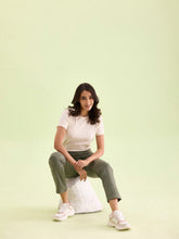 Load image into Gallery viewer, Go Colors Olive Green Poly Stretch Suede Tregging
