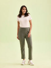 Load image into Gallery viewer, Go Colors Olive Green Poly Stretch Suede Tregging
