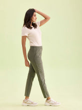 Load image into Gallery viewer, Go Colors Olive Green Poly Stretch Suede Tregging

