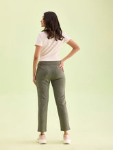 Load image into Gallery viewer, Go Colors Olive Green Poly Stretch Suede Tregging
