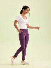 Load image into Gallery viewer, Go Colors Purple Poly Stretch Suede Tregging
