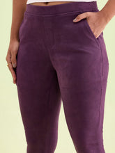 Load image into Gallery viewer, Go Colors Purple Poly Stretch Suede Tregging

