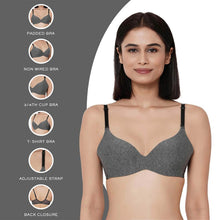 Load image into Gallery viewer, Wacoal Synchro Padded Non-Wired 3/4th Cup Everyday Wear T-Shirt Bra - Dark Grey MB4016
