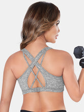 Load image into Gallery viewer, Sonari Padded Wirefree Nylon Blend Full Coverage Sports Bra with Removable Pads and Hook Closure – TRACKER
