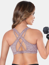 Load image into Gallery viewer, Sonari Padded Wirefree Nylon Blend Full Coverage Sports Bra with Removable Pads and Hook Closure – TRACKER
