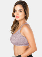 Load image into Gallery viewer, Sonari Padded Wirefree Nylon Blend Full Coverage Sports Bra with Removable Pads and Hook Closure – TRACKER
