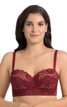 Load image into Gallery viewer, Amante Ultimo Exotic Shimmer Padded Wired Balconette Bra - Laced Biking Red
