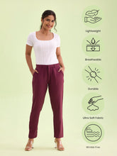 Load image into Gallery viewer, Go Colors Dark Wine Crepe Tapered Trouser
