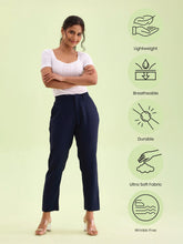 Load image into Gallery viewer, Go Colors Navy Crepe Tapered Trouser
