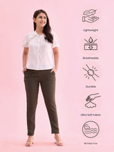 Load image into Gallery viewer, Go Colors Olive Green Crepe Tapered Trouser

