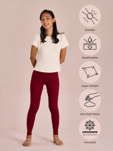 Load image into Gallery viewer, Go Colors Bright Red Cotton Stretch Ribbed warm Leggings
