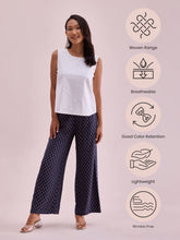 Load image into Gallery viewer, Go Colors Navy Woven Viscose Printed Palazzo
