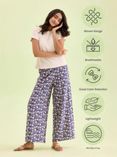 Load image into Gallery viewer, Go Colors Navy Woven Viscose Printed Palazzo
