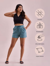 Load image into Gallery viewer, Go Colors Ocean Green Cotton Stretch Casual Shorts
