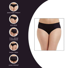 Load image into Gallery viewer, Wacoal Hygieni Mid Waist Full Coverage Day Wear High Absorbency Period Panty - Black WU50500IN
