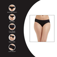 Load image into Gallery viewer, Wacoal Hygieni Mid Waist Full Coverage Night Wear High Absorbency Period Panty - Black WU52020IN
