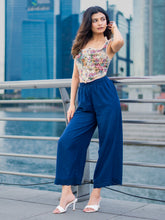 Load image into Gallery viewer, Go Colors Navy Linen Lace Palazzo
