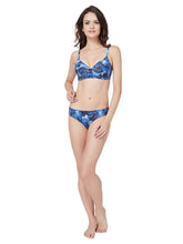 Load image into Gallery viewer, Amante Delicate Bloom Padded Non-Wired Bra - Insignia Blue Black 28002
