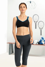 Load image into Gallery viewer, Amante Medium Impact Non-Padded Non-Wired U-Back Sports Bra - Black-Blue 18103
