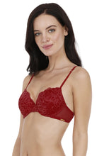 Load image into Gallery viewer, Amante Padded Wired Lace Demi Cup Push-up Bra - Tango Red 73201
