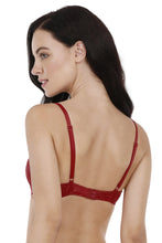 Load image into Gallery viewer, Amante Padded Wired Lace Demi Cup Push-up Bra - Tango Red 73201
